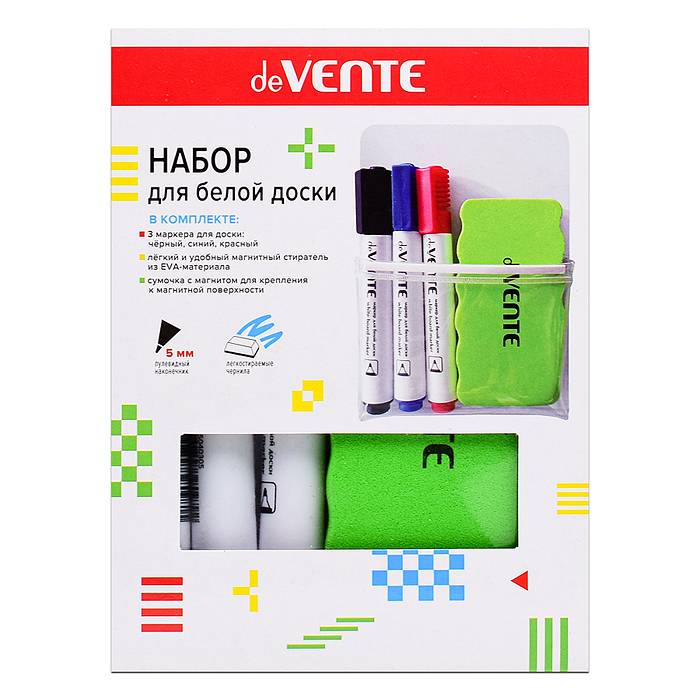 Фото к товару Набор маркеров для белой доски + магнитная стирательная губка (3цв - черный, синий, красный) Набор маркеров для белой доски + магнитная стирательная губка (3цв - черный, синий, красный)