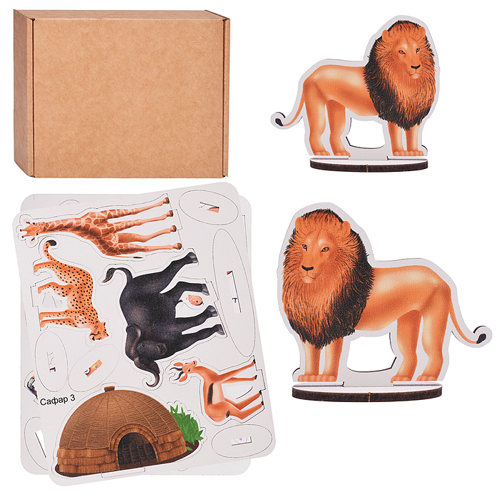 Игровой набор "Сафари" (дерево) крафтовая коробка Игровой набор "Сафари" (дерево) крафтовая коробка