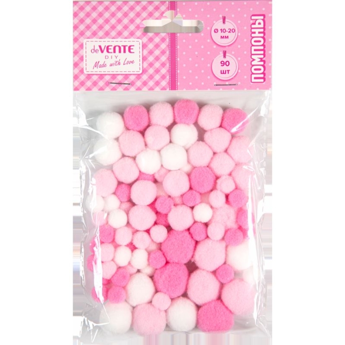 Набор помпонов для творчества "DIY" 90 шт, ассорти размеров и цветов 