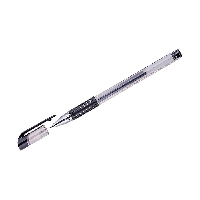 Ручка гелевая черная, 0,5мм, грип, игольчатый стержень 