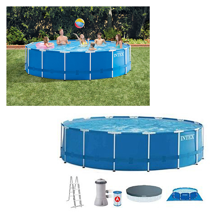 Бассейн каркасный Metal Frame, 457 х 122 см, фильтр-насос, лестница, подстилка, тент, 28242NP INTEX