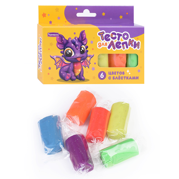 Тесто для лепки в коробке 6 цветов по 25 гр, с блёстками Тесто для лепки в коробке 6 цветов по 25 гр, с блёстками