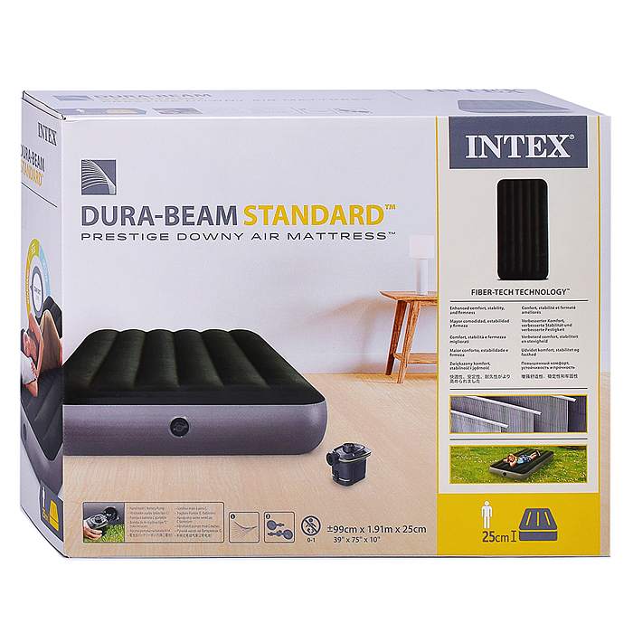 Надувной матрас-кровать "Престиж" с насосом на бат. (99*191*25см)