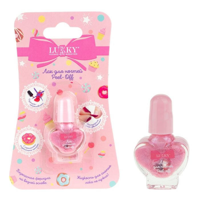 Лак для ногтей Lukky peel-off перламутровый с ароматом клубничного пончика, флакон в виде сердечка 5