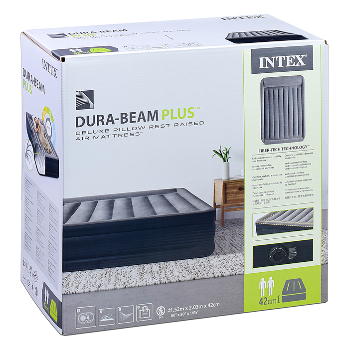 Кровать надувная Deluxe Queen, 152 х 203 х 42 см, с встроенным насосом 220V, 64136 INTEX