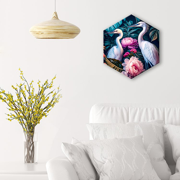 Картина по номерам 37х32 "Розовые цапли" Гексагон чёрный холст, с крист. из хрусталя (23 цвета)