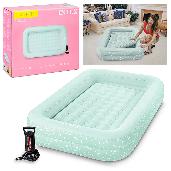 Надувной матрас с бортами для детей Kidz Travel Bed Set Intex 66810NP, ручной насос и сумка