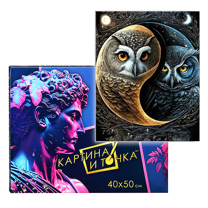 Картина по номерам 40х50 "Магические совы" с кристаллами из хрусталя (21 цвет)