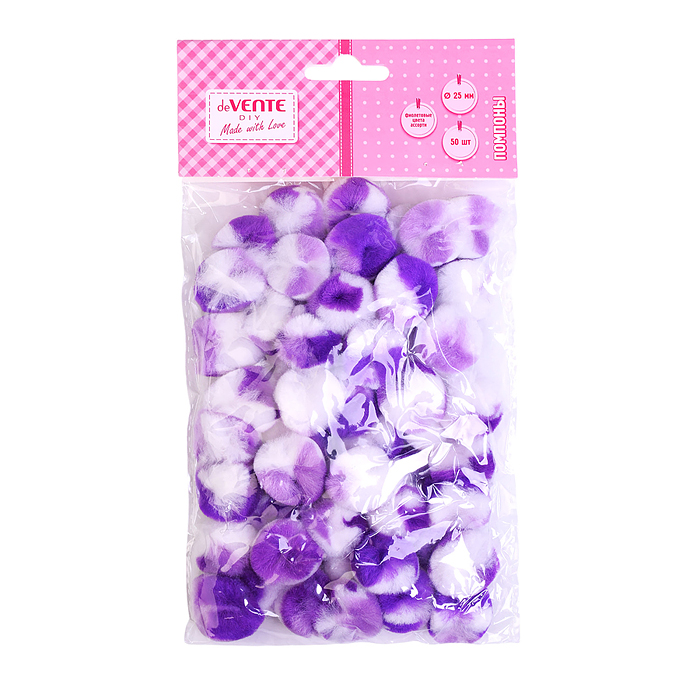 Набор помпонов для творчества "DIY" 25 мм, 50 шт, в пластиковом пакете с блистерным подвесо