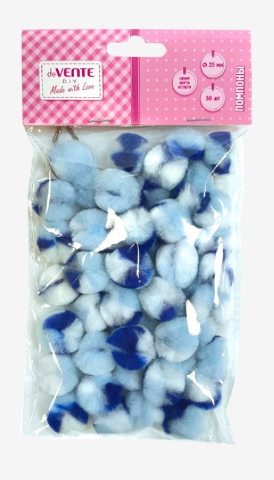 Набор помпонов для творчества "DIY" 25 мм, 50 шт, в пластиковом пакете с блистерным подвесо