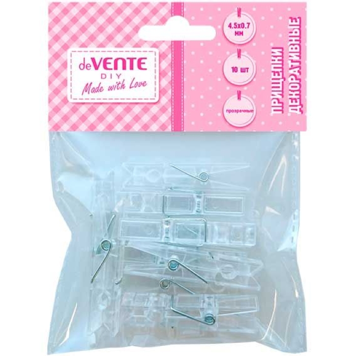 Прищепки декоративные "DIY Transparent" пластиковые, размер 25x3 мм, 20 шт, прозрачные, в п