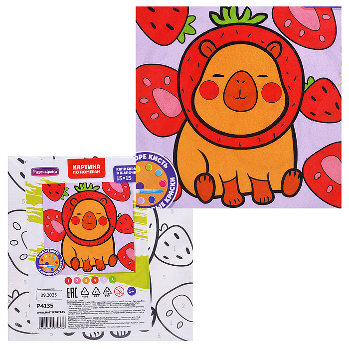 Картина по номерам "Капибара в шапочке" 15х15см 