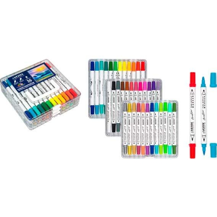 Набор маркеров акриловых "Hobby creative. Classic&Pastel" 36 цветов, двусторонние (кистевид