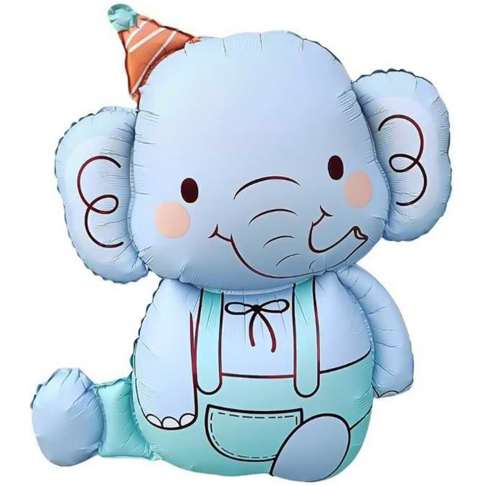 Шар (35''/89 см) Фигура, Слоник в колпачке, Голубой, 1 шт. в уп.