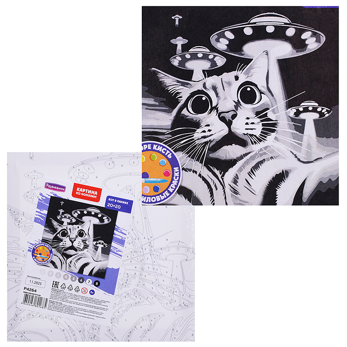 Картина по номерам "Кот в панике" 20х20см