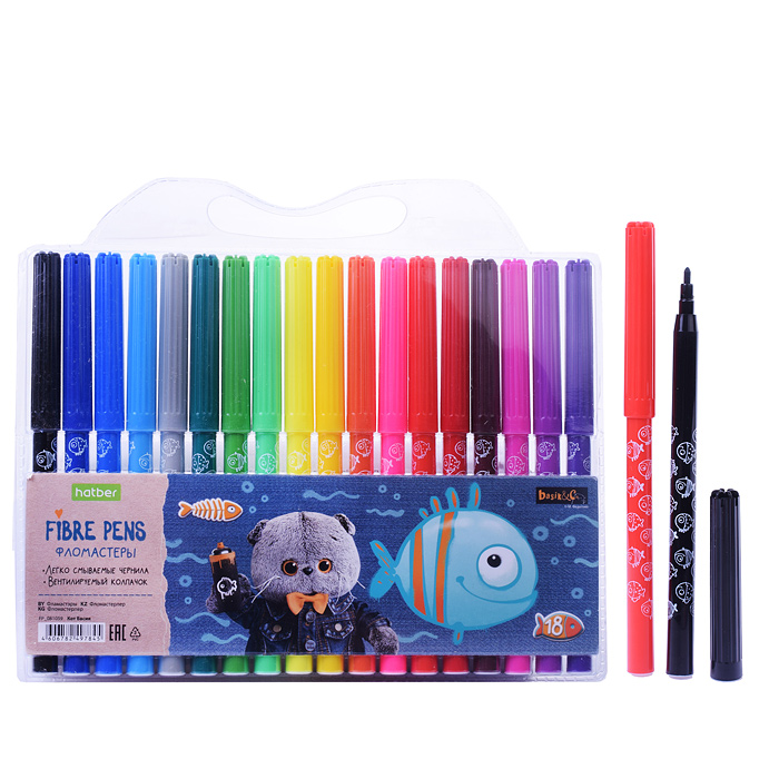 Фломастеры "ECO" 18 цв. "Кот Басик" в блистере с европодвесом