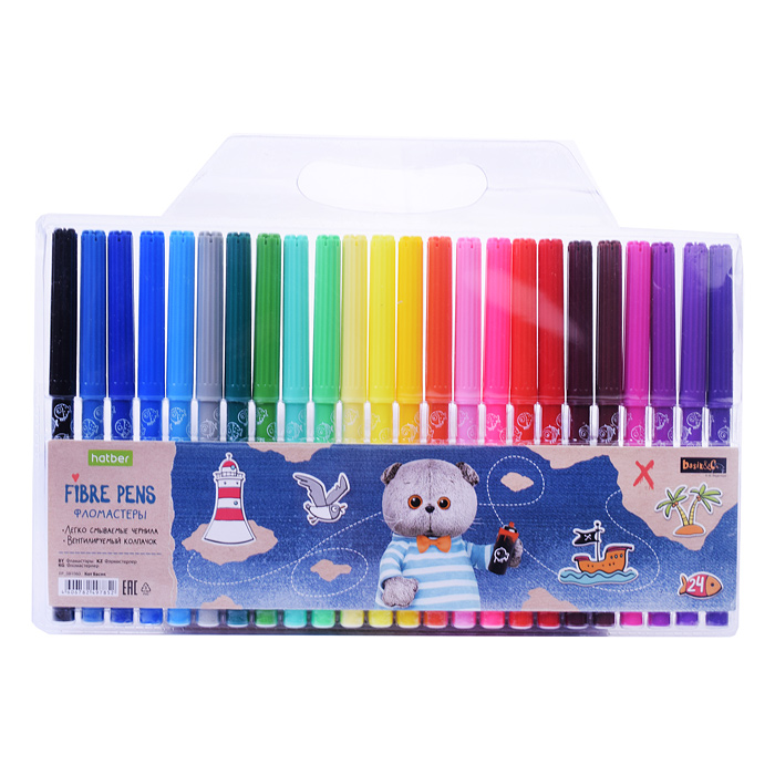 Фломастеры "ECO" 24 цв. "Кот Басик" в блистере с европодвесом