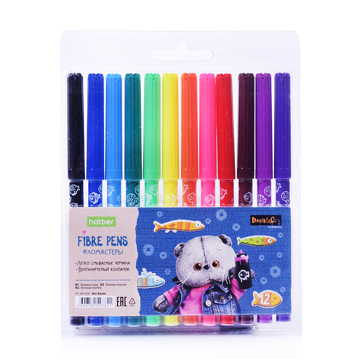 Фломастеры "ECO" 12 цв. "Кот Басик" в блистере с европодвесом