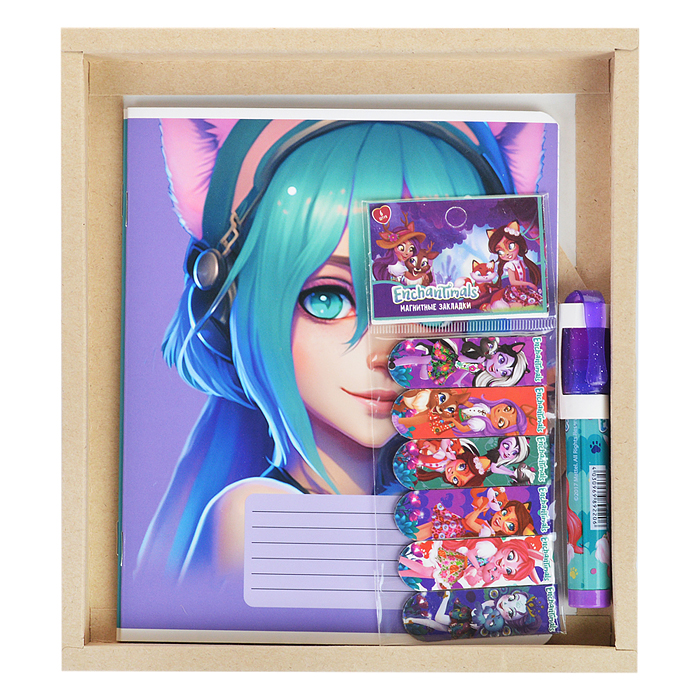 Набор Тетрадь Аниме Animal girls, формат А5, 18 листов с полями, 2 шт. клетка/линейка, на скре