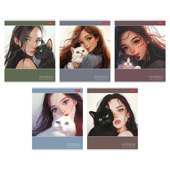 Тетрадь 48л. клетка "Cats and girls" А5 на скобе Тетрадь 48л. клетка "Cats and girls" А5 на скобе