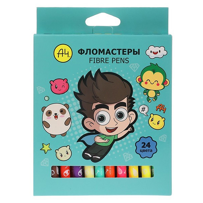 Фломастеры "ECO" 24 цв. "Влад А4" в карт. короб. с европодвесом