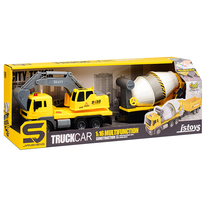 Машина JS152 "Экскаватор с бетономешалкой" в коробке