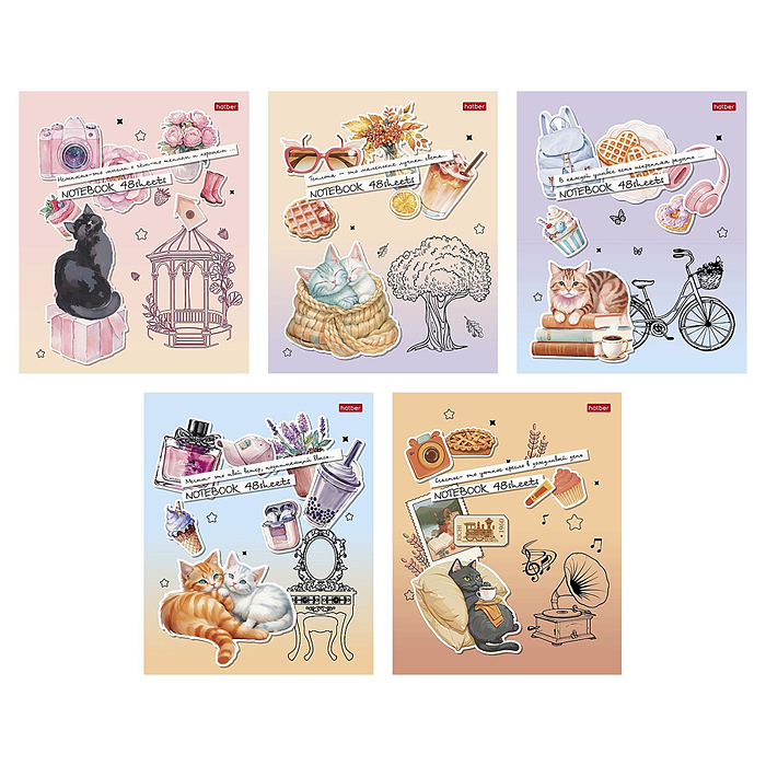 Тетрадь 48л. клетка "Счастье-это уют" А5 на скобе пластиковая обложка с печатью 