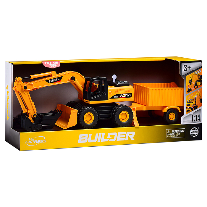 Экскаватор WY1139ABC-1 "Многофункциональный" с прицепом, 1:14 (свет, звук) в коробке