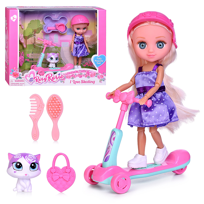 Кукла RR013 "Полина на самокате" с аксессуарами, в коробке