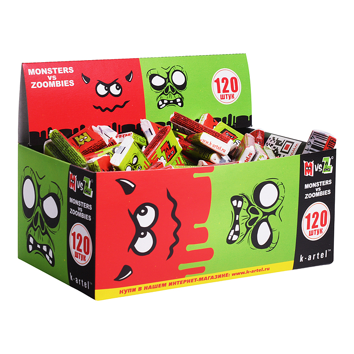 Резинка жевательная недражированная "Monsters vs Zombies" 120шт