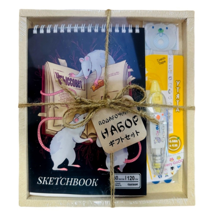 Набор скетчбук "Крыссовет" формат А5, 60 листов + Корректор-лента 6 мм х 4 м с рисунками для ко