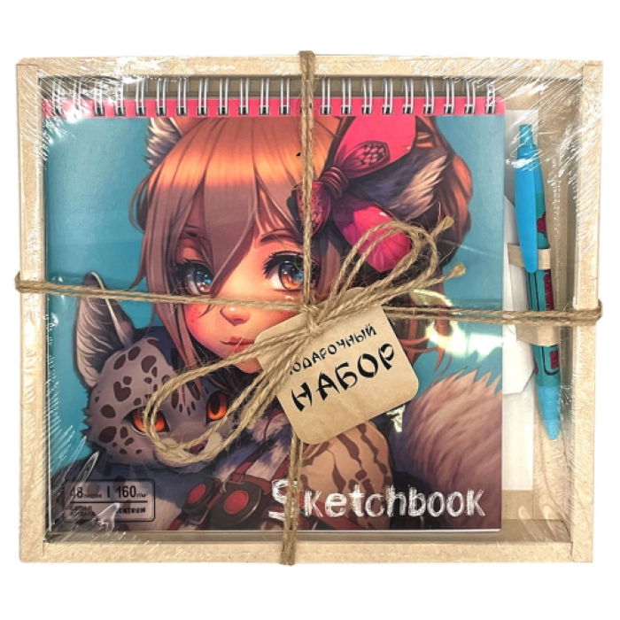 Набор скетчбук "Аниме" 190*190 мм + Ручка шариковая прорезиненная, в подарочной упаковке