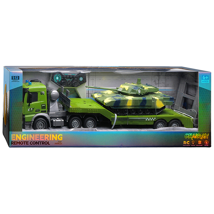 Машина YJ-132-12 "Военный автовоз" с танком  р/у 27 MHz, в коробке