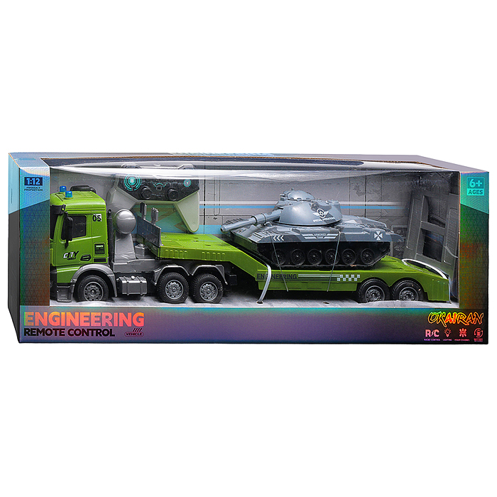 Машина YJ-132-12 "Военный автовоз" с танком  р/у 27 MHz, в коробке