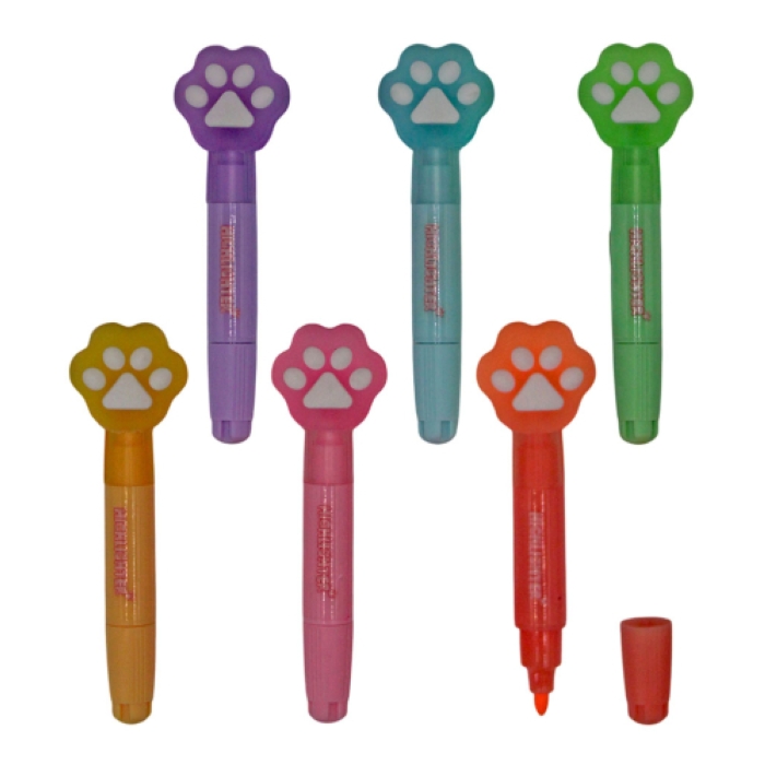 Текстовыделитель Кошачьи лапки, двухсторонний, микс 6 цветов, в шоубоксе