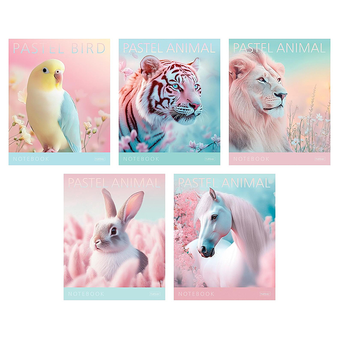 Тетрадь 96л. клетка "Pastel Animals" А5, на скобе пластиковая обложка с печатью