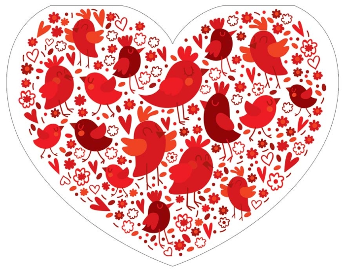 Валентинка-сердечко большая. Птички. Выборочный УФ-лак