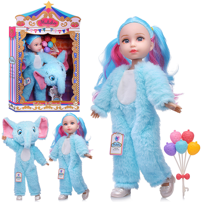 Кукла QJ182D "Вика" в костюме слоника, в коробке