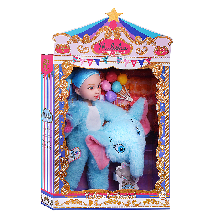 Кукла QJ182D "Вика" в костюме слоника, в коробке