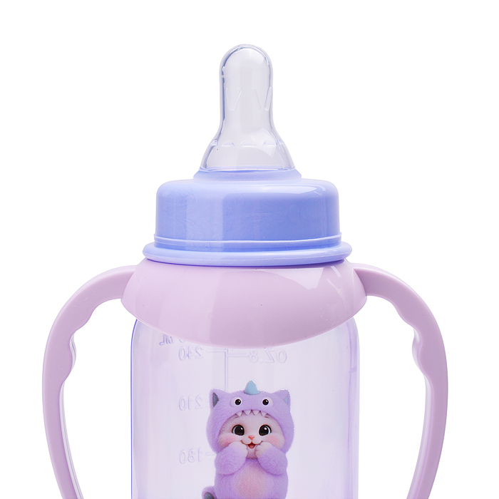 Бутылочка для кормления с соской M, классика 250 мл, ручки, "Пушистики" ассорти