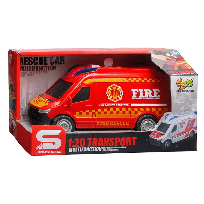 Машина JS199 "Пожарная служба" 1:20 (свет, звук) в коробке