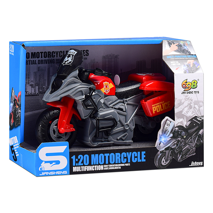 Мотоцикл JS196C "Полицейский байк" 1:20 (свет, звук) в коробке (цвет красный)