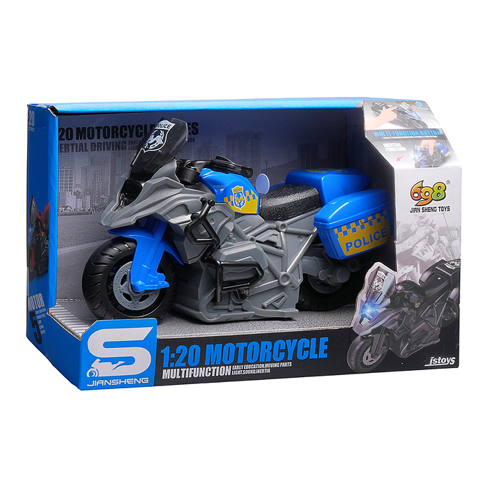 Мотоцикл JS196E "Полицейский байк" 1:20 (свет, звук) в коробке (цвет синий)