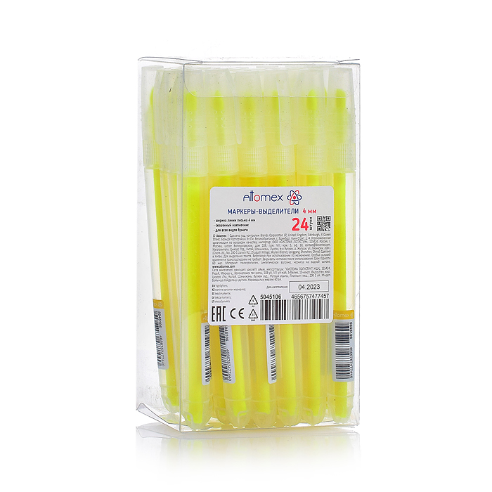 Маркер-выделитель "Attomex" круглый корпус с клипом, скошенный наконечник, ширина линии 1-4 мм, желт