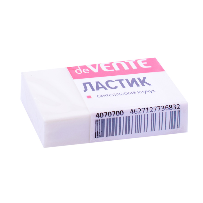 Ластик синтетический каучук, прямоугольный белый, 39x21x10 мм, dust-free
