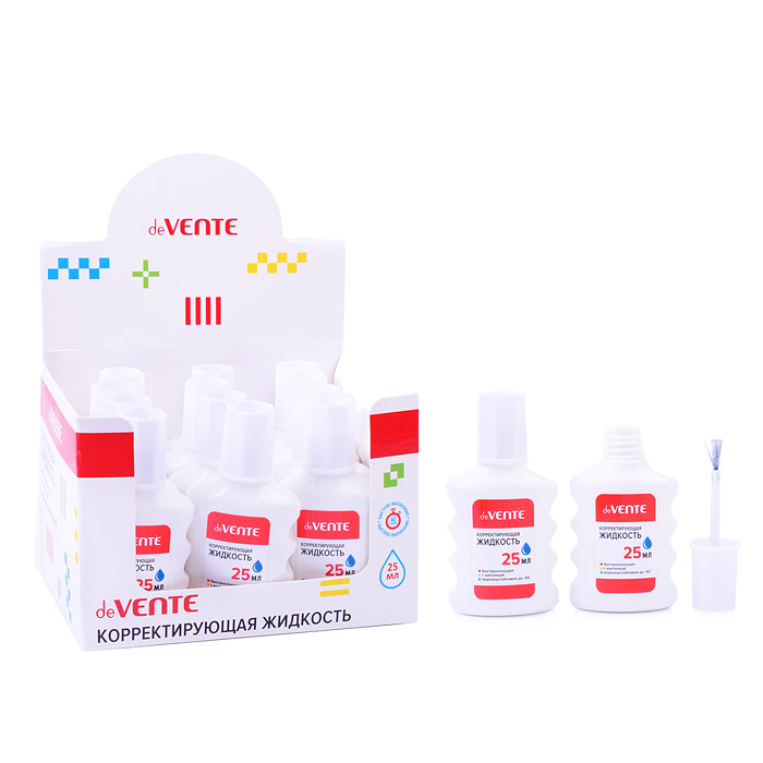 Корректирующая жидкость 25 мл, быстросохнущая, в бутылочке с кисточкой, в картонном диспл