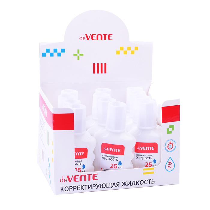 Корректирующая жидкость 25 мл, быстросохнущая, в бутылочке с кисточкой, в картонном диспл