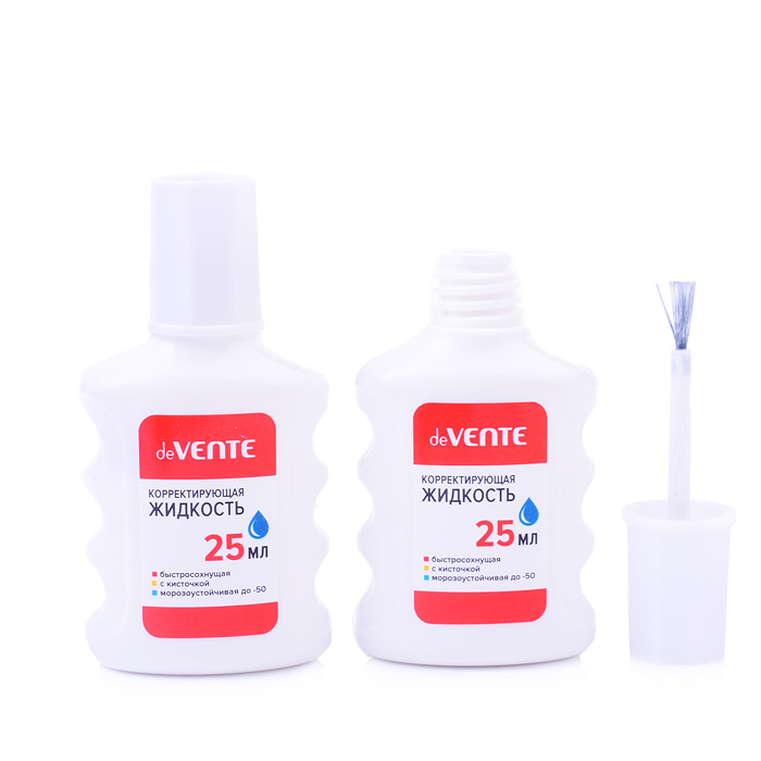 Корректирующая жидкость 25 мл, быстросохнущая, в бутылочке с кисточкой, в картонном диспл