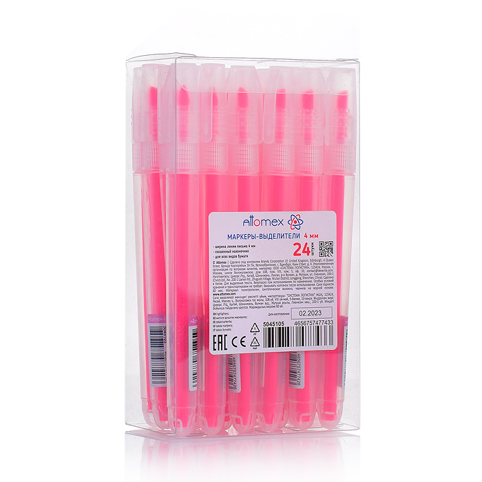 Маркер-выделитель "Attomex" круглый корпус с клипом, скошенный наконечник, ширина линии 1-4 мм, розо