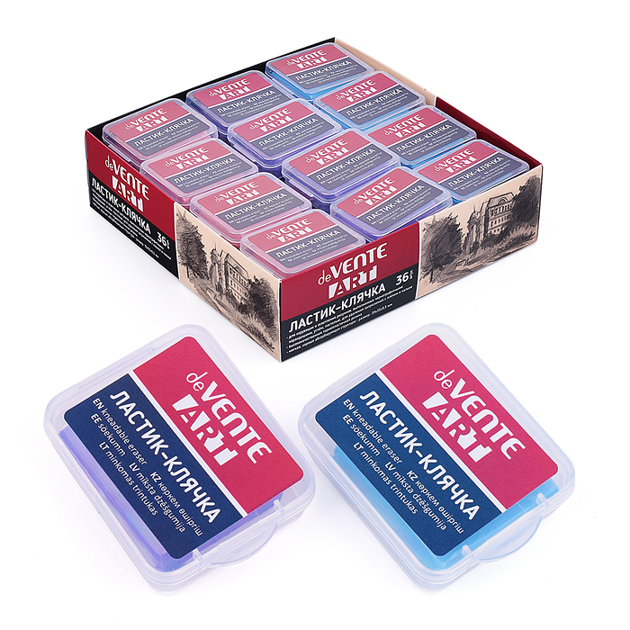 Ластик-клячка "ART" синтетический каучук, прямоугольный, ассорти 3 пастельных цвета, 39x35x